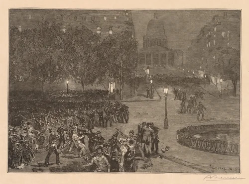 Bois du Monde: Les troubles du quartier Latin by Auguste Louis Lepère, print, 1882