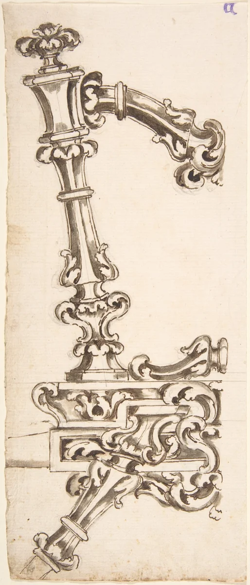 Decorated Support for Rear of a Carriage by anonymous, drawing, 1700-1799