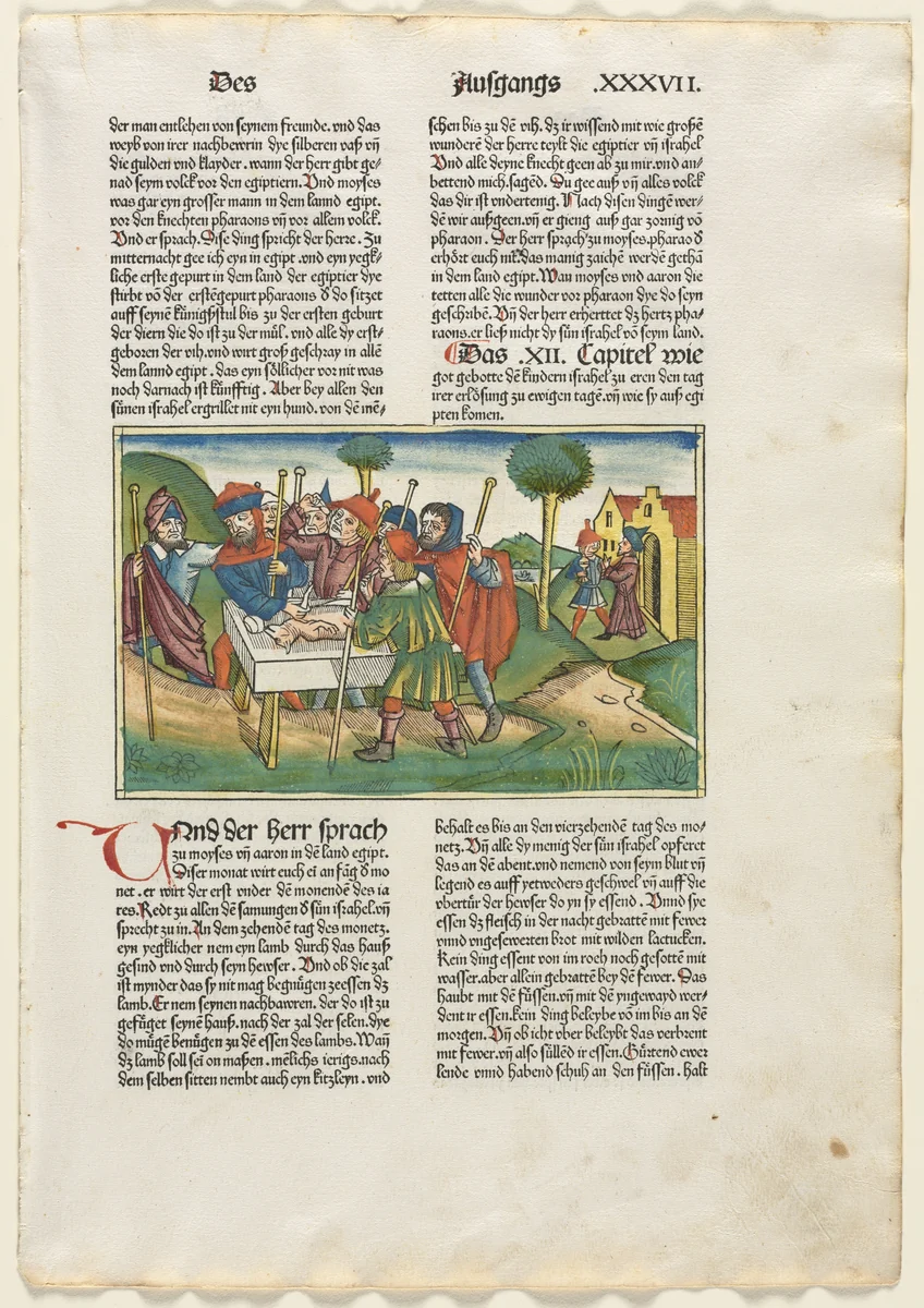 Offering of the Paschal Lamb from the German Bible published by Anton Koberger, Nürnberg by anonymous, print, 1483
