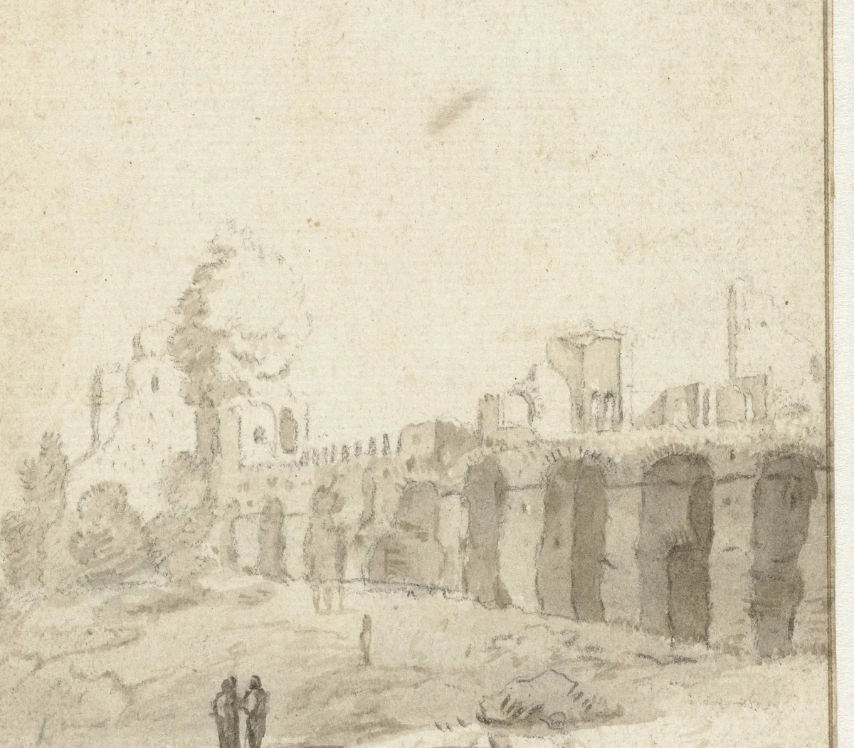 Ruïne van de thermen van Trajanus of Mezza Via aquaduct by Bartholomeus Breenbergh, drawing, 1624-1629