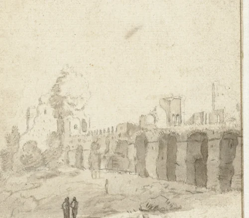 Ruïne van de thermen van Trajanus of Mezza Via aquaduct by Bartholomeus Breenbergh, drawing, 1624-1629