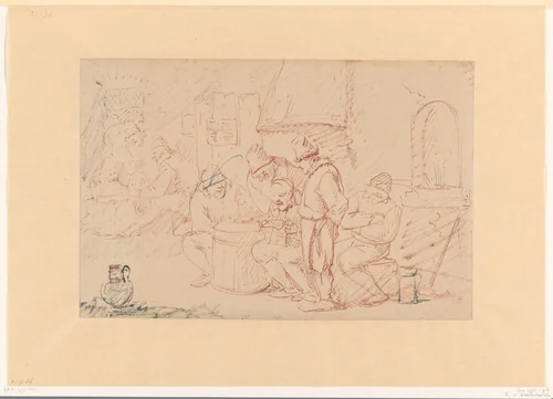 Boerengezelschap by Egbert van Heemskerck, drawing, 1644-1704