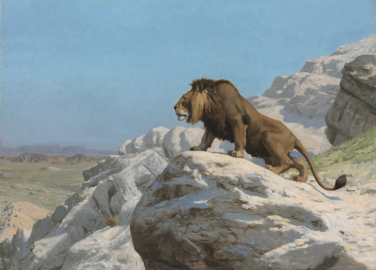 Lion on the Watch by Jean-Léon Gérôme, painting, 1880-1890