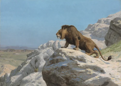 Lion on the Watch by Jean-Léon Gérôme, painting, 1880-1890