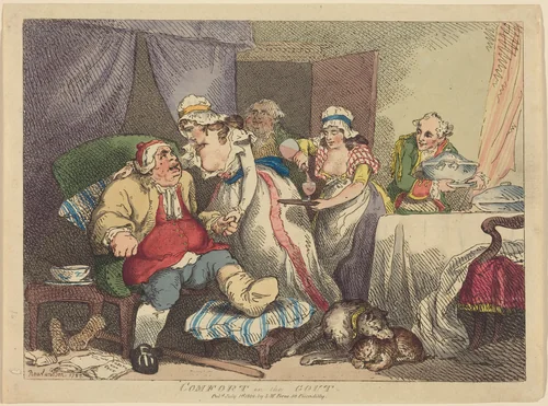 Comfort in the Gout by Thomas Rowlandson, print, 1785