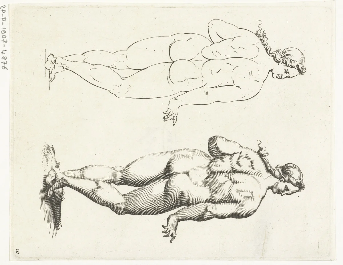 Twee naakte vrouwen by anonymous, print, 1671-1726