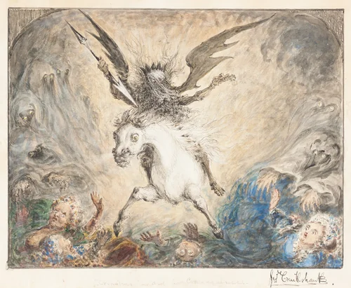 "Crinolina" - and the Consequences [recto] by George Cruikshank, drawing, 1865