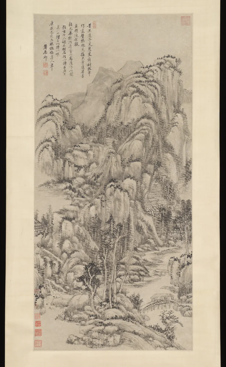 Landscape after Wu Zhen by Wang Yuanqi, painting, 1695