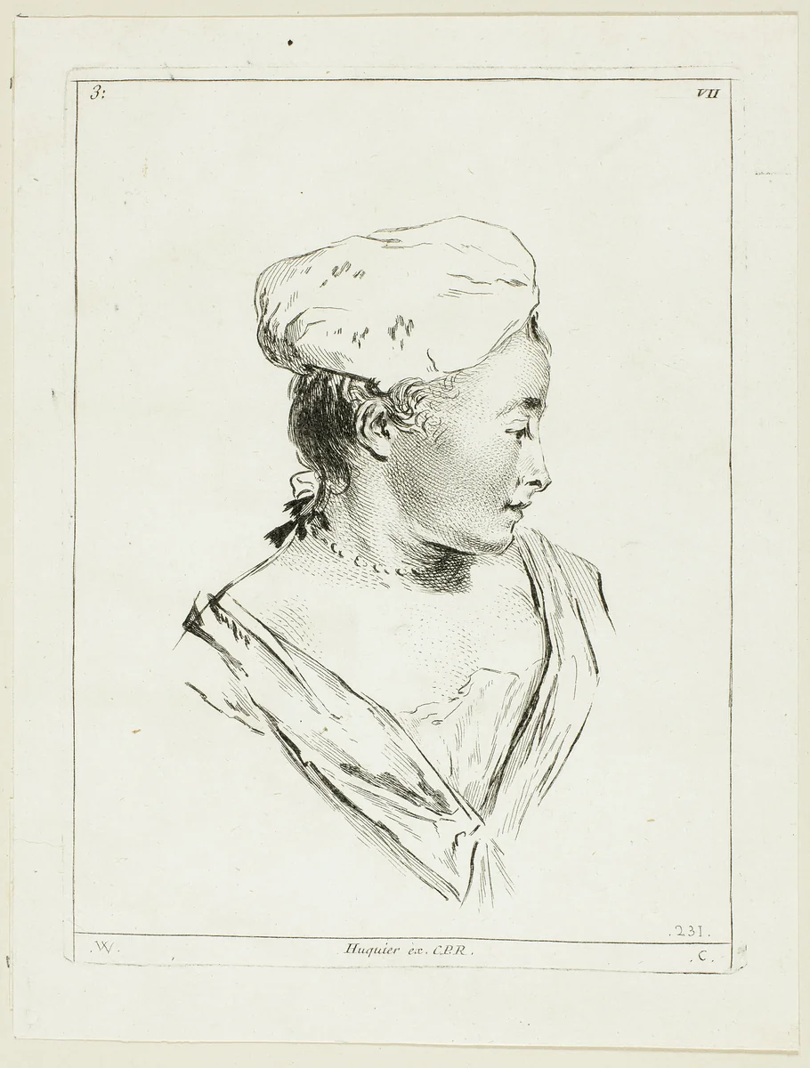 Woman's Head by Anne Claude Philippe Caylus, print, 1712-1765