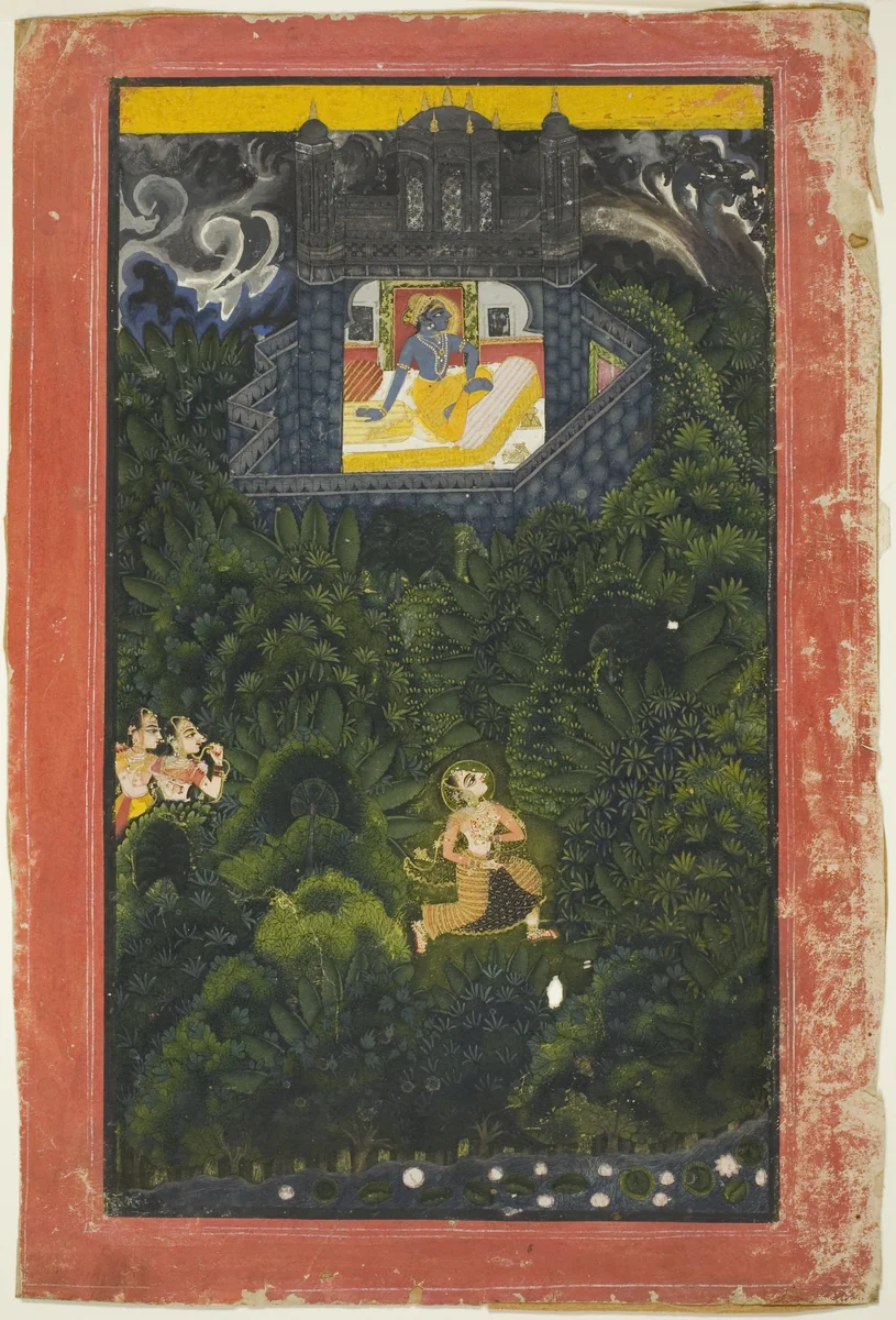 Abhisarika Nayika (Heroine Running to Meet her Lover) by India Rajasthan, painting, 1725-1775