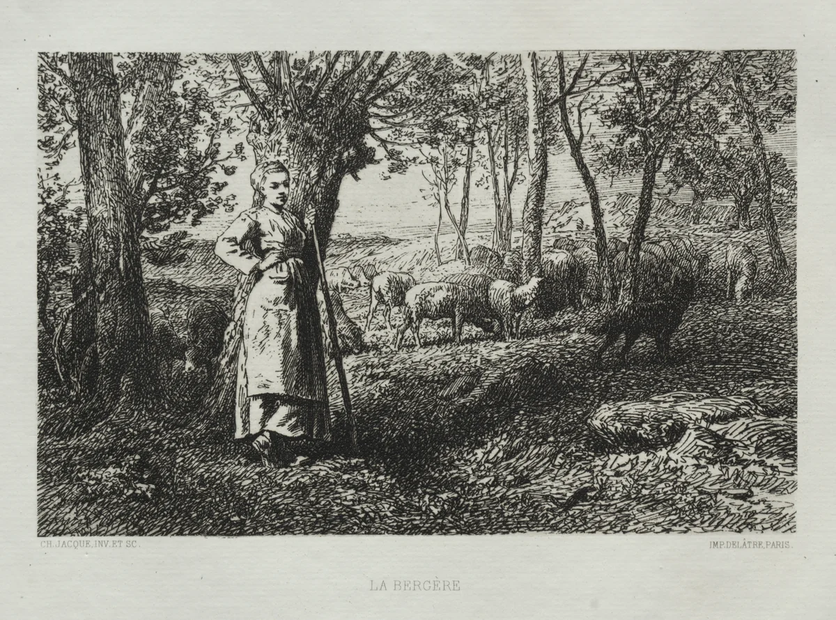 The Shepherdess by Charles-Émile Jacque, print, 1868