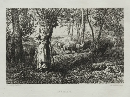 The Shepherdess by Charles-Émile Jacque, print, 1868