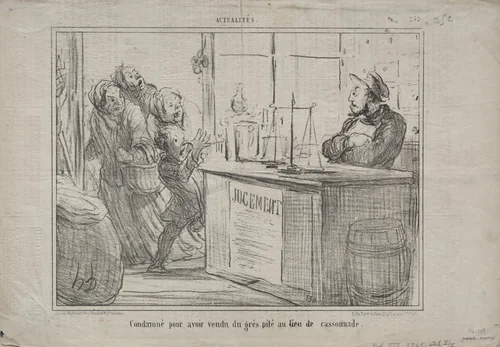 Convicted for having sold crushed sandstone instead of brown sugar by Honoré Daumier, print, 1855