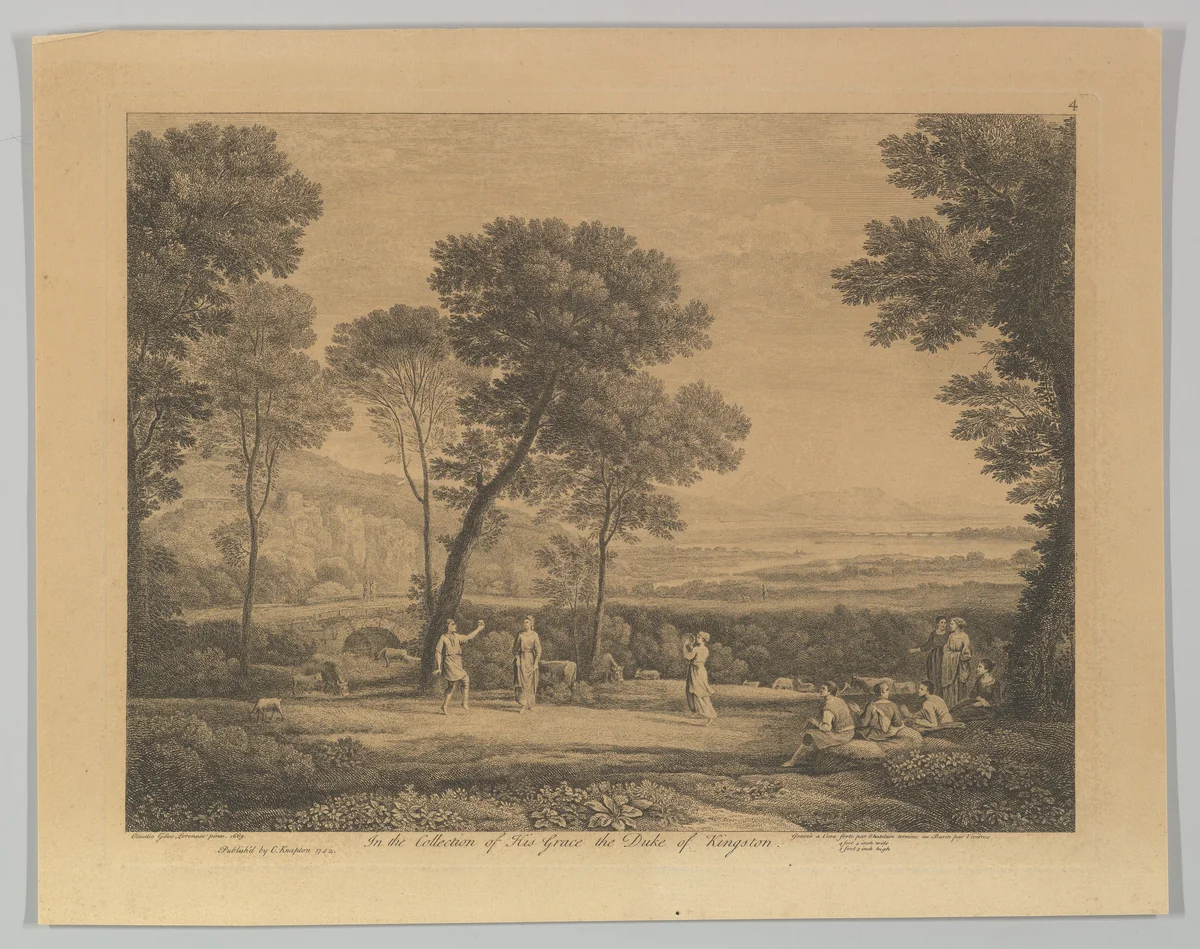 Dance Under the Trees (Landscape with Rural Dance) by Claude Lorrain, print, 1742