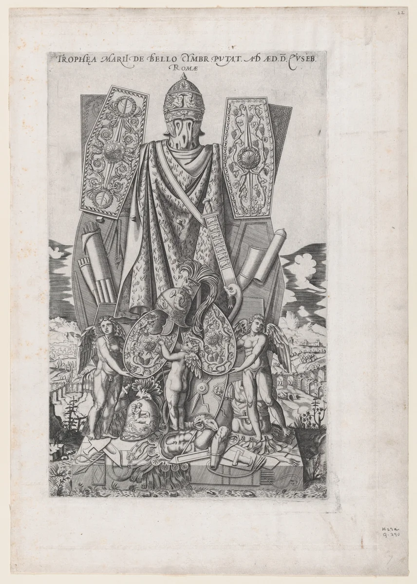 Trophies of Marius, from "Speculum Romanae Magnificentiae" by anonymous, print, 1530-1580