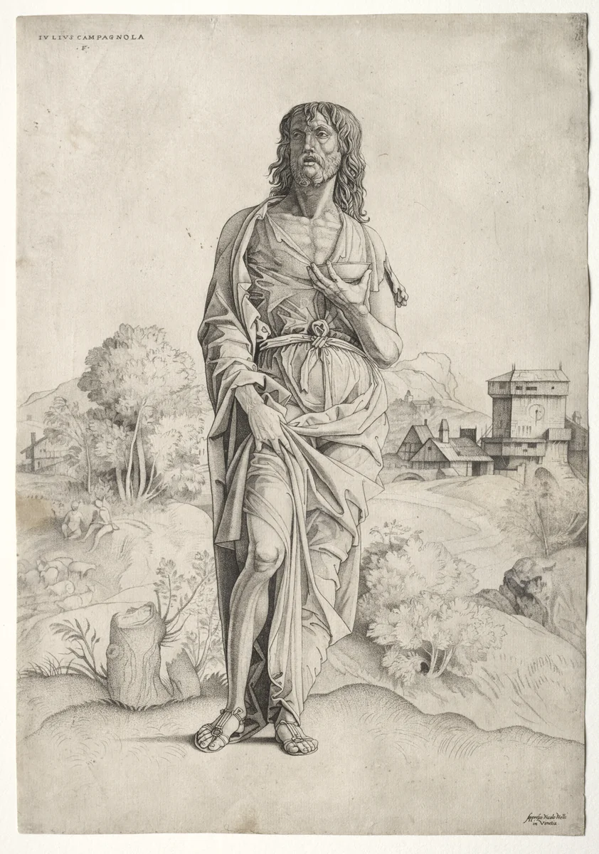 Saint John the Baptist by Giulio Campagnola, print, 1500-1510