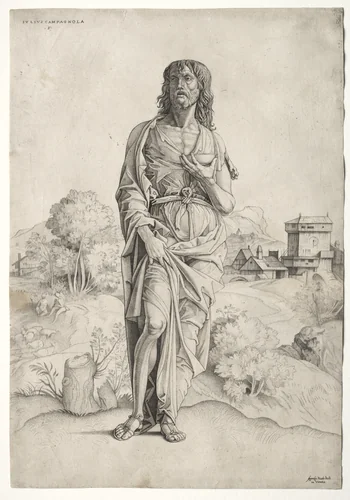 Saint John the Baptist by Giulio Campagnola, print, 1500-1510