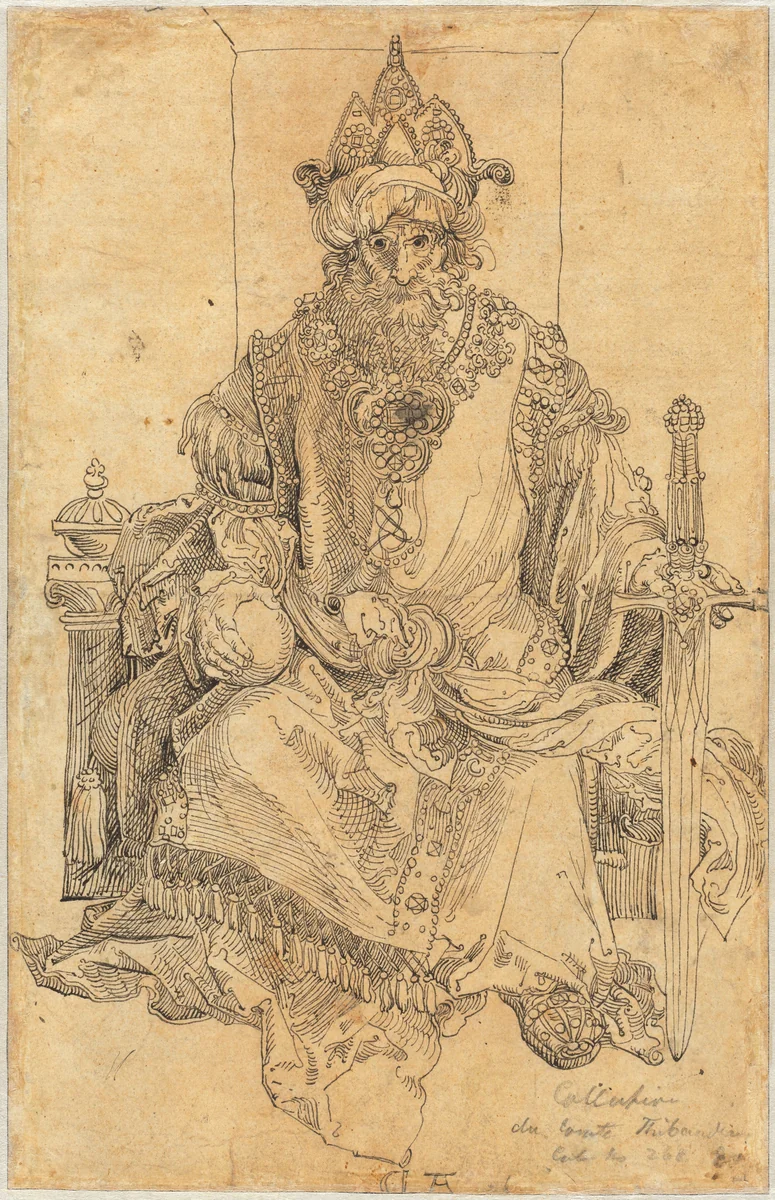 An Eastern Ruler Seated on His Throne by Albrecht Dürer, drawing, 1495
