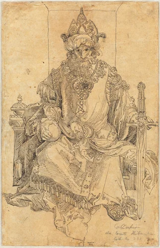 An Eastern Ruler Seated on His Throne by Albrecht Dürer, drawing, 1495