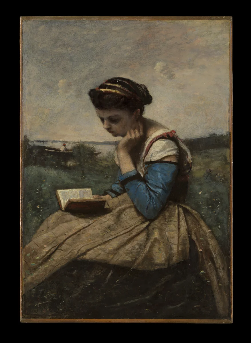 A Woman Reading by Camille Corot, painting, 1869-1870
