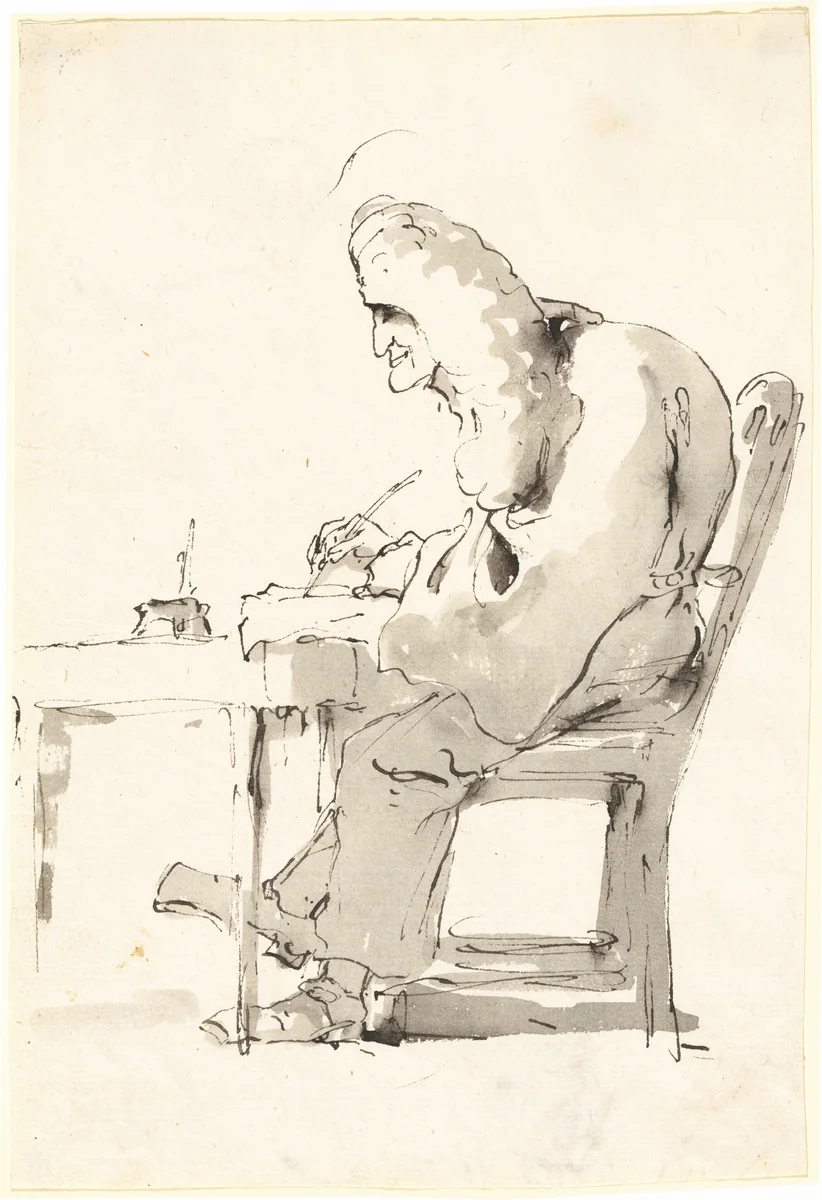 A Venetian Lawyer at His Desk by Giovanni Battista Tiepolo, drawing, 1755-1760