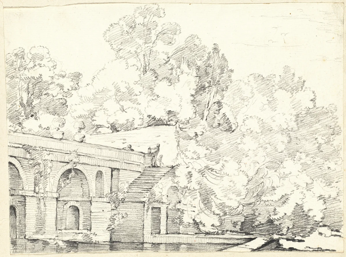 The Fishpond at Villa Madama by Joseph-Marie Vien, drawing, 1746-1749