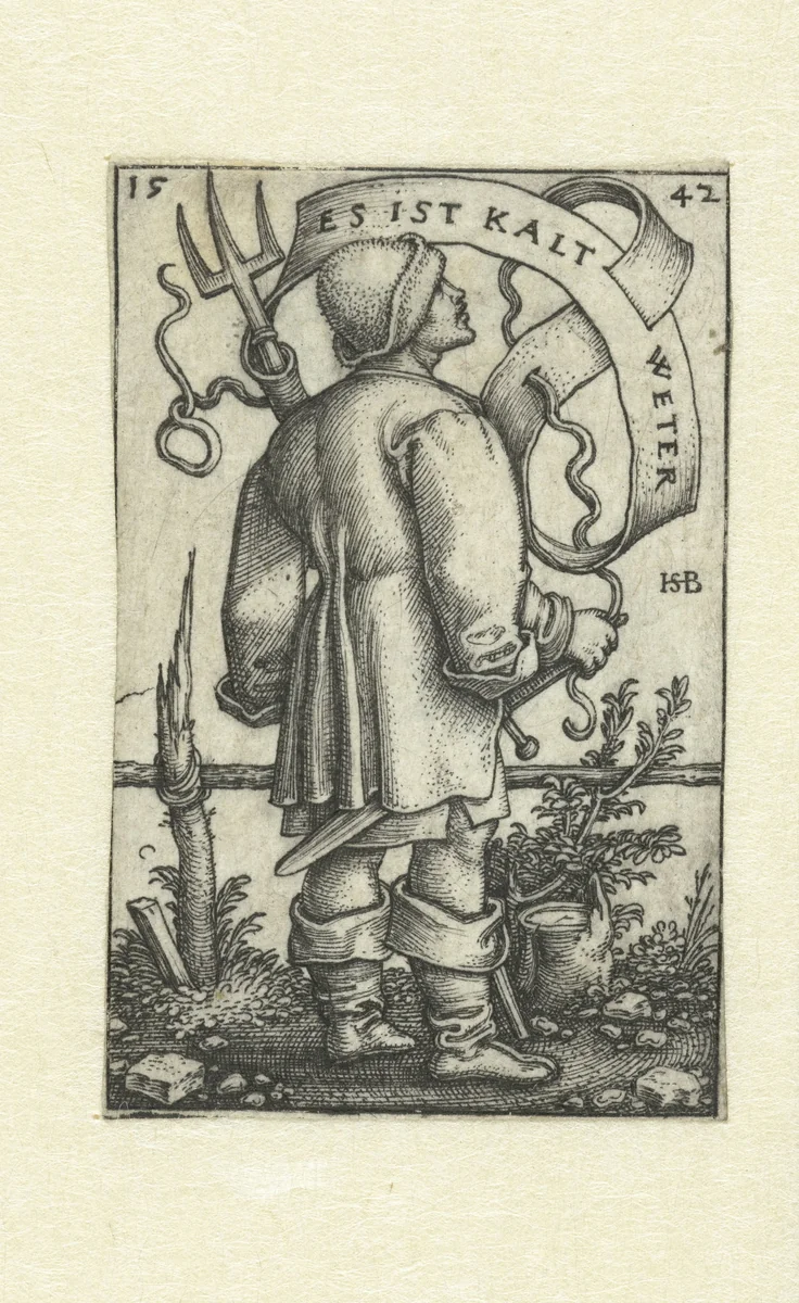 Boer kijkt naar het weer by Unknown, print, 1542