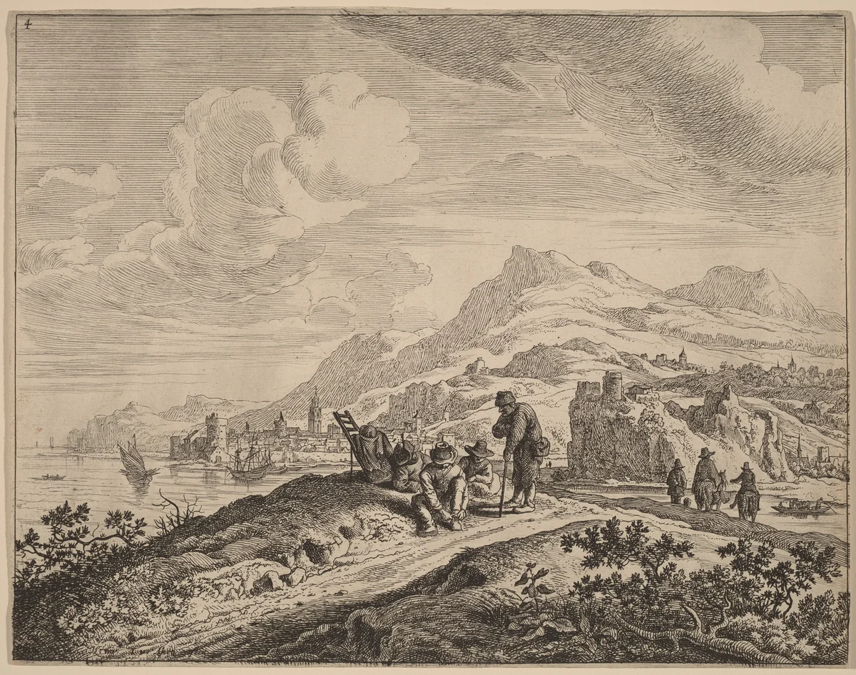 View of the River Rhine by Jan van Aken; Herman Saftleven, print, 1614-1661