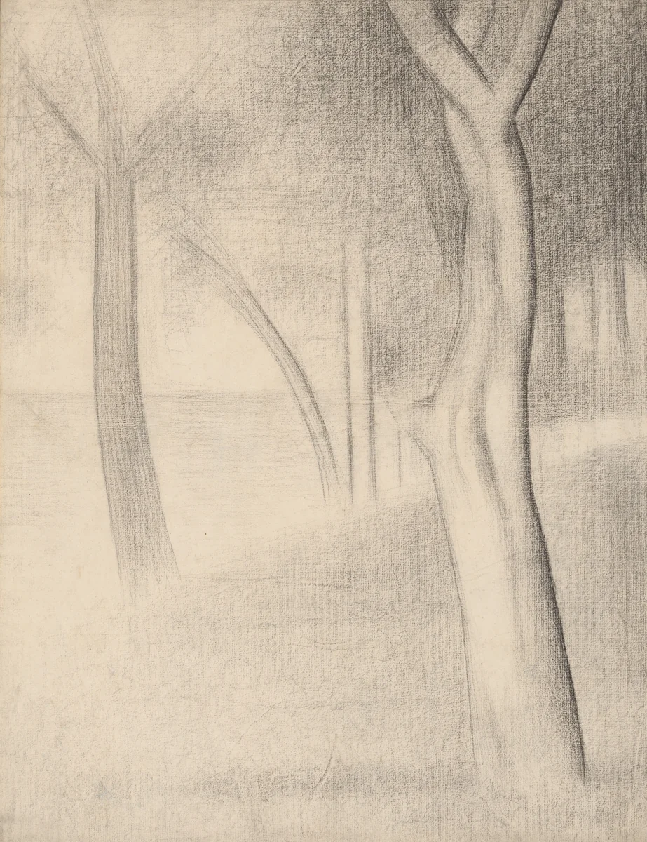 Trees (study for La Grande Jatte) by Georges Seurat, drawing, 1884