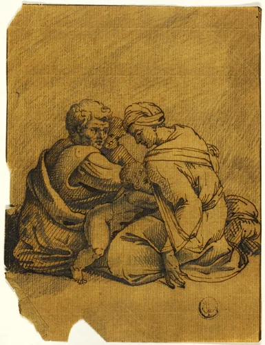 Family Group: Ozias, King of Judah, Nursed by his Mother by Michelangelo Buonarroti, drawing, 1495-1564