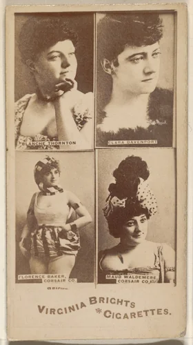 Blanche Thornton/ Clara Davenport/ Florence Baker, Corsair Co./ Maud Waldemere, Corsair Co., from the Actors and Actresses series (N45, Type 4) for Virginia Brights Cigarettes by Allen & Ginter, photograph, 1885-1891