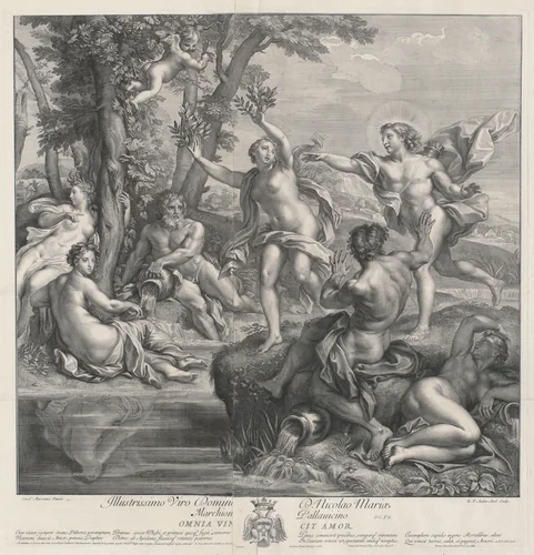 Omnia Vincit Amor [Apollo and Daphne] by Robert van Audenaerd, print, 1728
