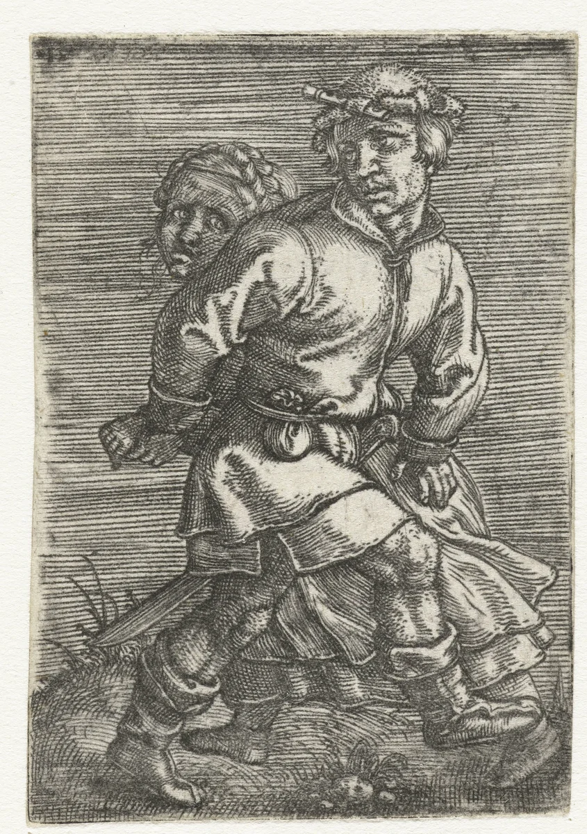 Dansende man en vrouw by Barthel Beham, print, 1524