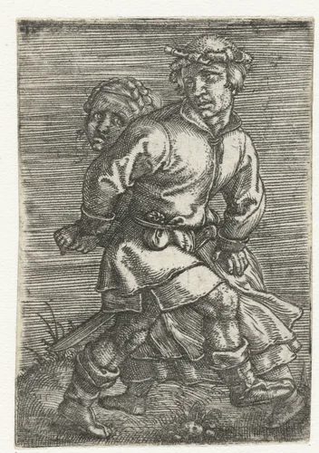 Dansende man en vrouw by Barthel Beham, print, 1524