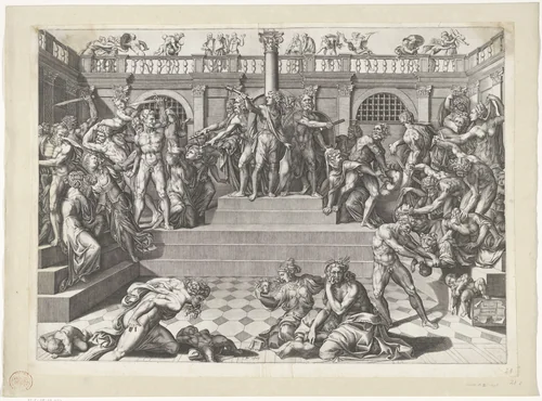 Kindermoord te Betlehem by Marco Dente, print, 1427-1527