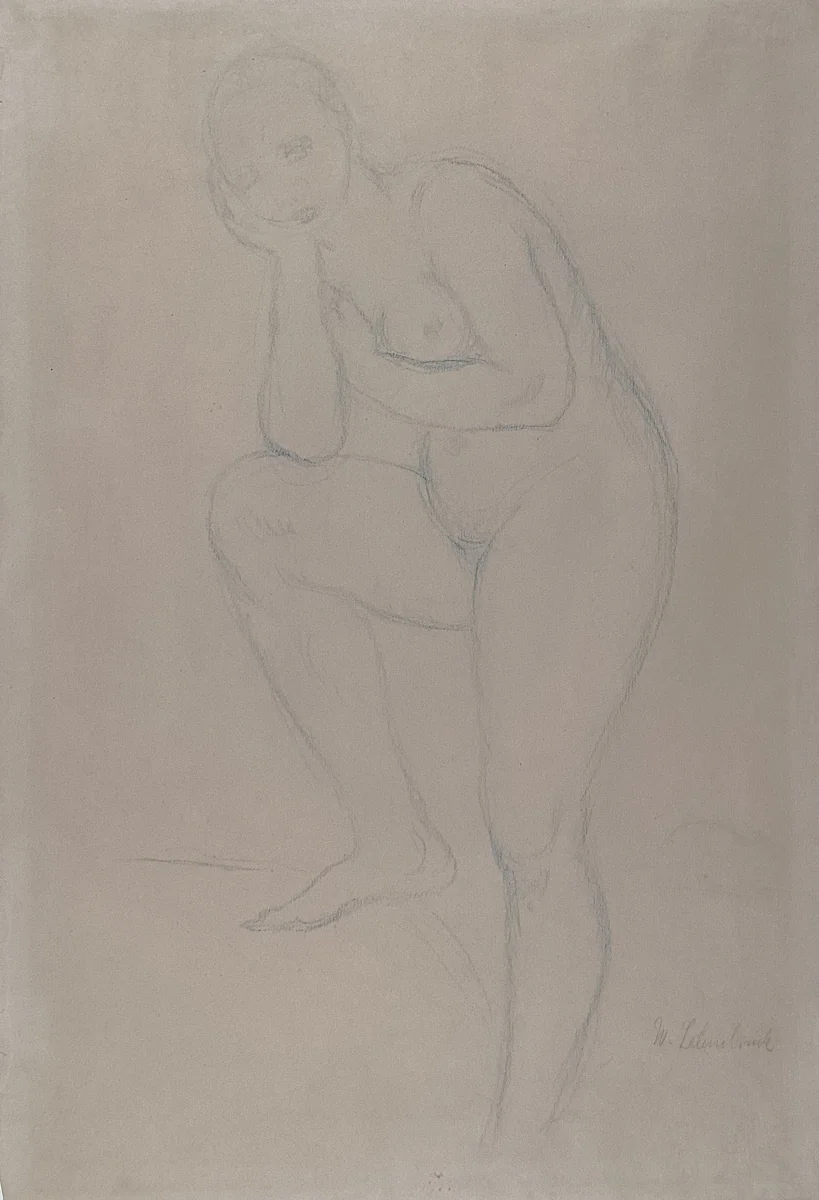Standing Nude model, Facing Left by Wilhelm Lehmbruck, drawing, 1911-1912