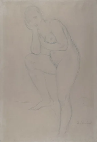 Standing Nude model, Facing Left by Wilhelm Lehmbruck, drawing, 1911-1912