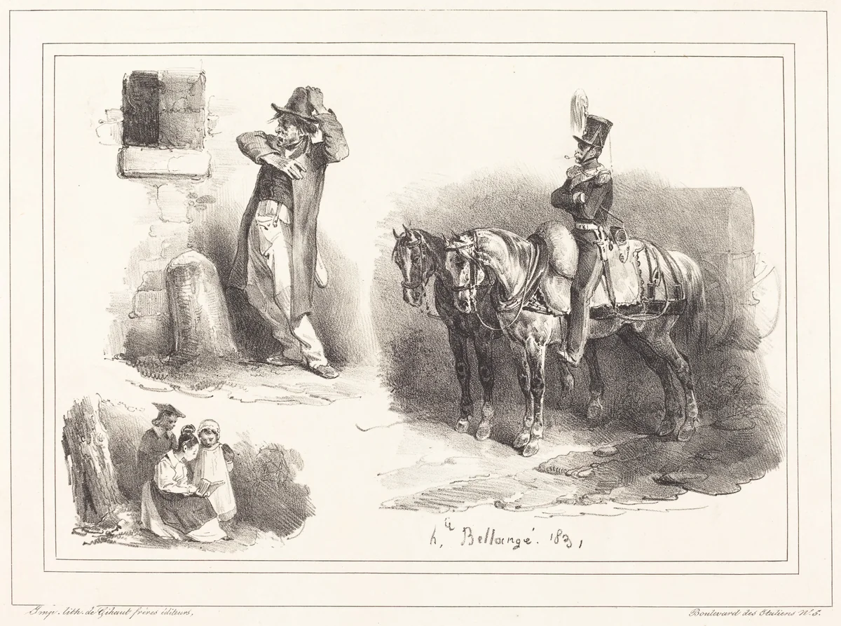 Three Vignettes by Hippolyte Bellangé, print, 1800-1860