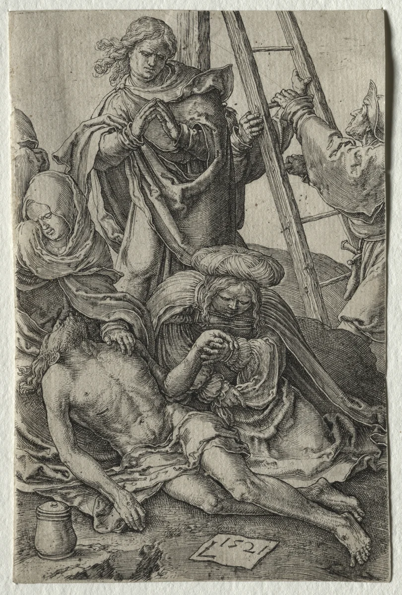 The Passion: Descent from the Cross by Lucas van Leyden, print, 1521