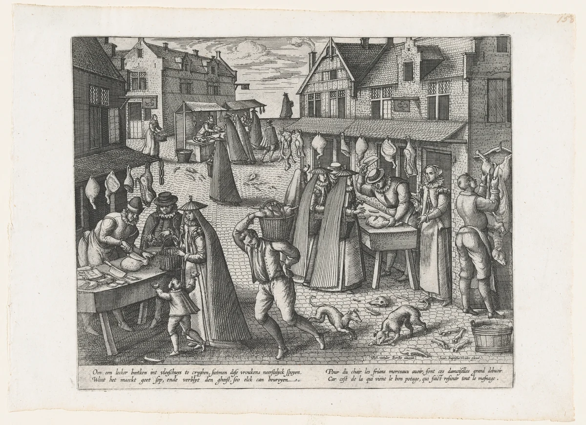 Meat Market (from the pair Meat Market and Vegetable Market) by Peeter van der Borcht, print, 1570-1613