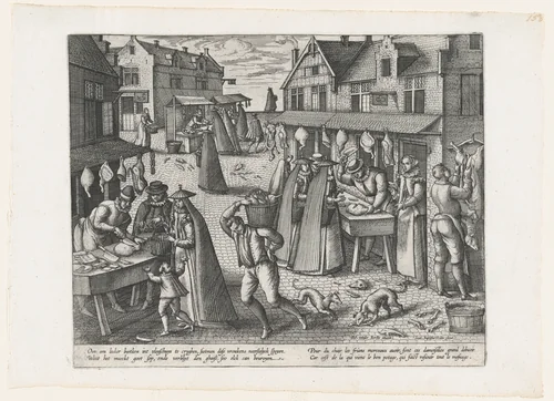 Meat Market (from the pair Meat Market and Vegetable Market) by Peeter van der Borcht, print, 1570-1613