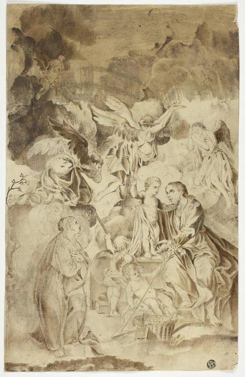 Female Saint Beholding Vision of Christ Child and Saint Joseph by El Greco, drawing, 1600-1699