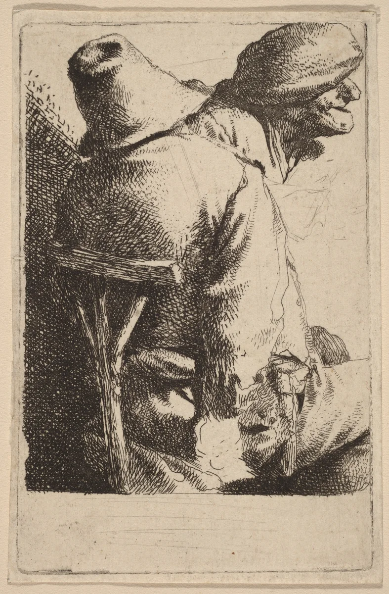 The Seated Peasant and His Wife by Cornelis Bega, print, 1631-1664