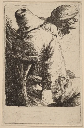 The Seated Peasant and His Wife by Cornelis Bega, print, 1631-1664