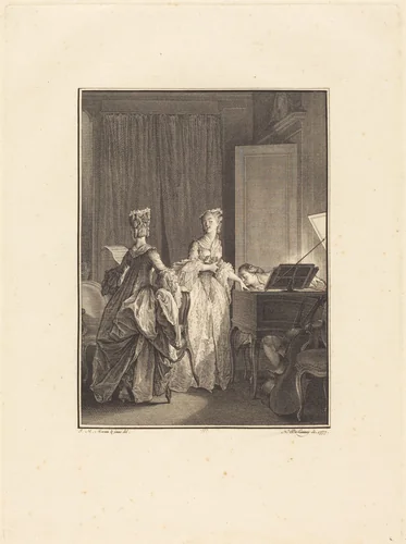 Il appliqua sur cette main un baiser que je sentis sur mon coeur by Nicolas Delaunay; Jean-Michel Moreau the Younger, print, 1777