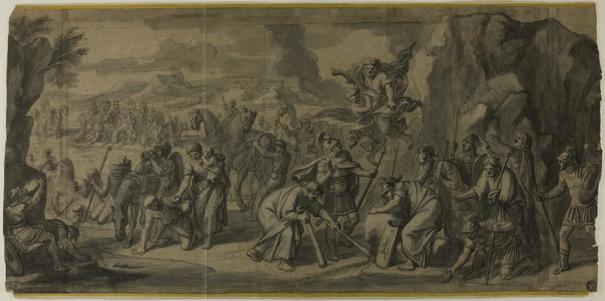 Moses Striking the Rock by François Verdier, drawing, 1670-1730