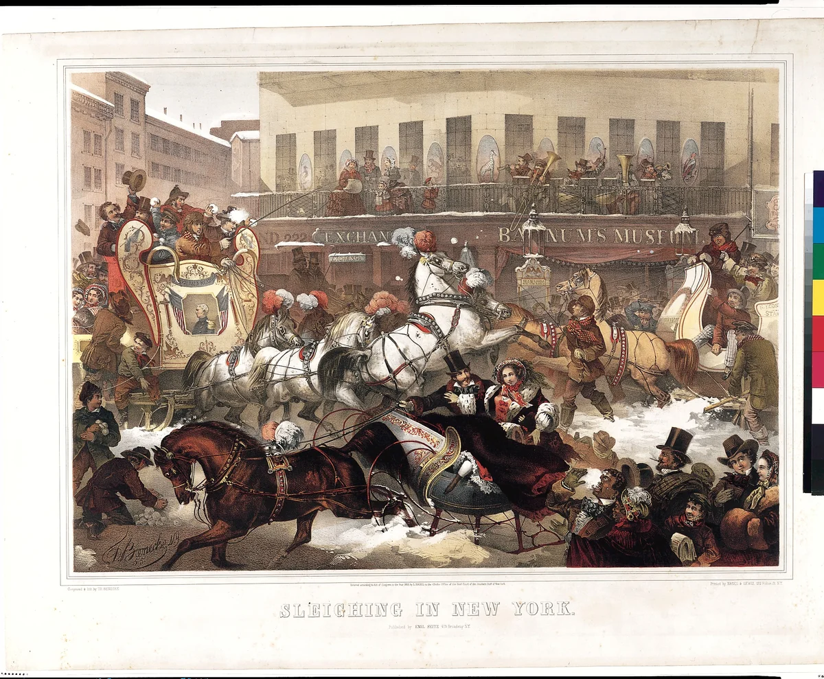 Sleighing in New York by Thomas Benecke, print, 1855