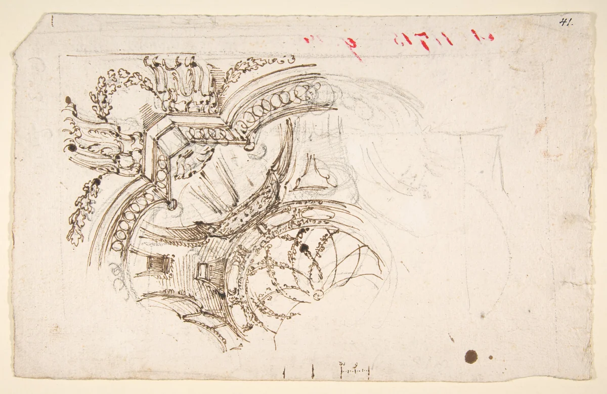 Study for the Decoration of a Vault (recto); Faint Sketches of Ornamental Patterns (verso) by Mauro Antonio Tesi, drawing, 1745-1766