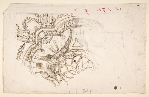 Study for the Decoration of a Vault (recto); Faint Sketches of Ornamental Patterns (verso) by Mauro Antonio Tesi, drawing, 1745-1766