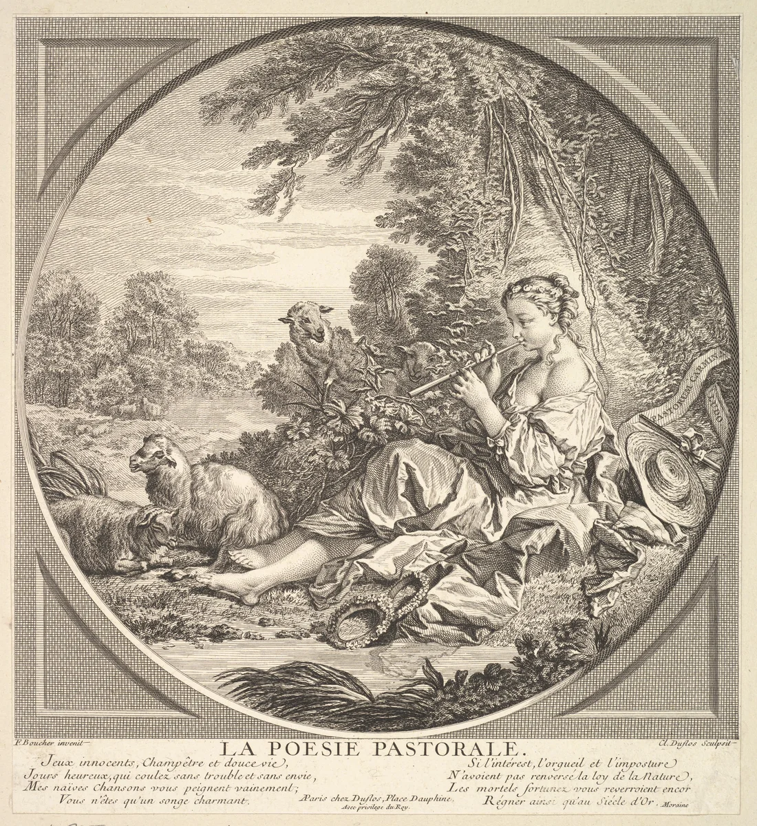 Pastoral Poetry by Claude Augustin Duflos le Jeune, print, 1737-1747